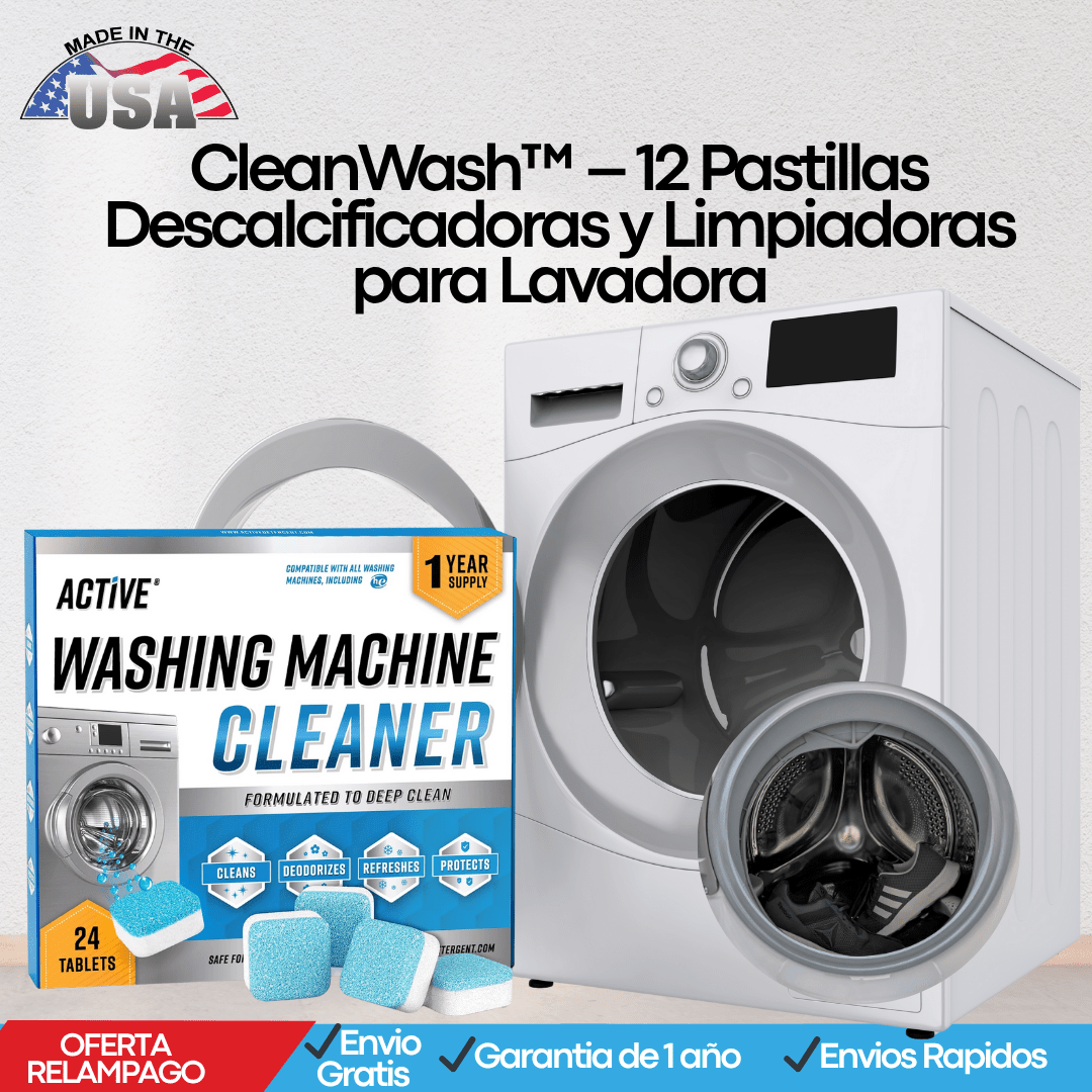 12 Pastillas CLeanwash Pro™ – Tabletas Desinfectantes para todo tipo Lavadora con Efecto Limpieza y regeneración total