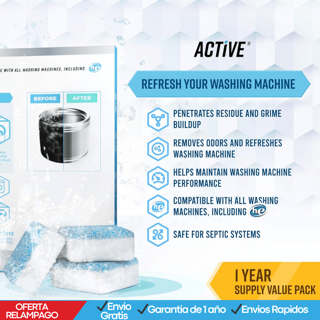 12 Pastillas CLeanwash Pro™ – Tabletas Desinfectantes para todo tipo Lavadora con Efecto Limpieza y regeneración total