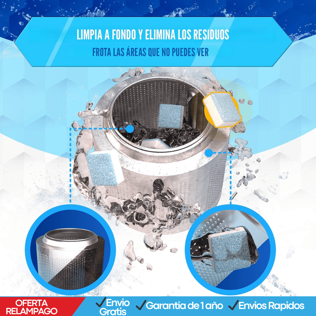 12 Pastillas CLeanwash Pro™ – Tabletas Desinfectantes para todo tipo Lavadora con Efecto Limpieza y regeneración total