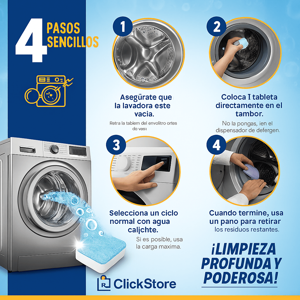12 Pastillas CLeanwash Pro™ – Tabletas Desinfectantes para todo tipo Lavadora con Efecto Limpieza y regeneración total